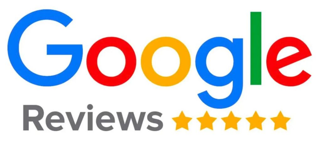 Google Reviews logo with a five-star rating in gold/orange stars and the word 'Reviews' beneath